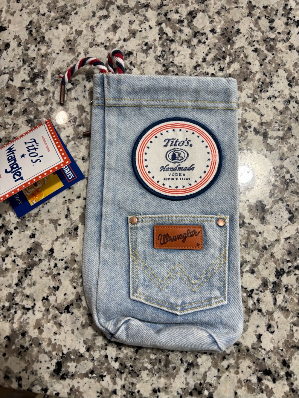 Tito's Wrangler Jeans Denim Drawstring Bag.